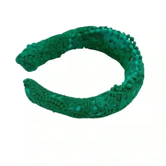 Custom Dyed Green Lace Handsewn 2" Wide Headband Goblin-Core Holiday Hair - Picture 5 of 9